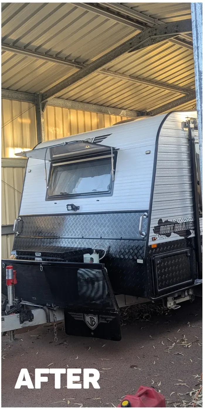 Caravan detail after detailing by Mobile Masters Detailing, Perth